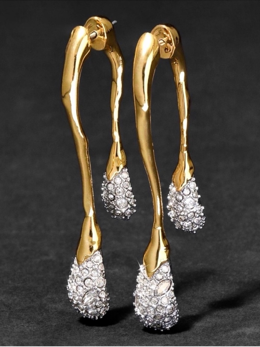 Gold Drop Earrings with Crystal Pave Tips